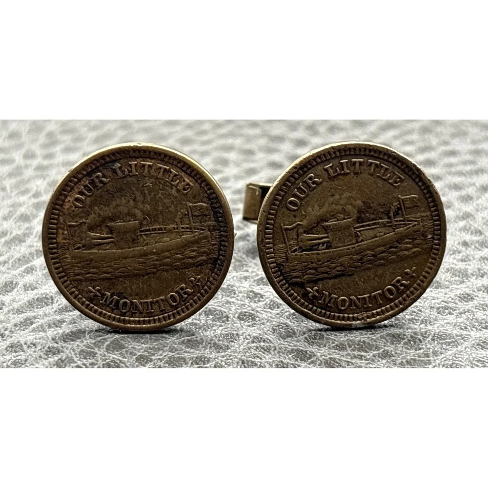 Antique Civil War Token Our Little Monitor Patriotic Token Cufflink One Blank